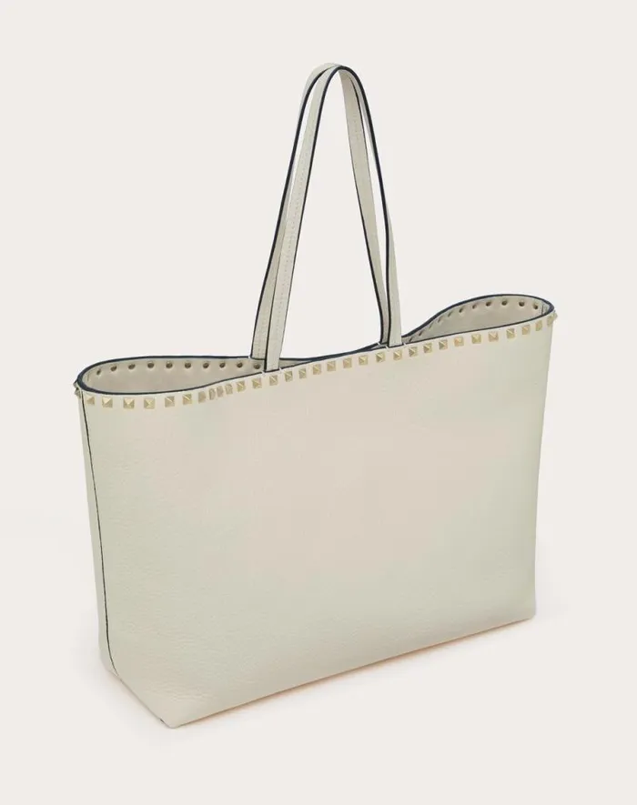 Valentino Totes Woman Rockstud Grainy Calfskin Tote Bag For Woman In Black Black Valentino Totes Woman Rockstud Grainy Calfskin Tote Bag For Woman In Black Black