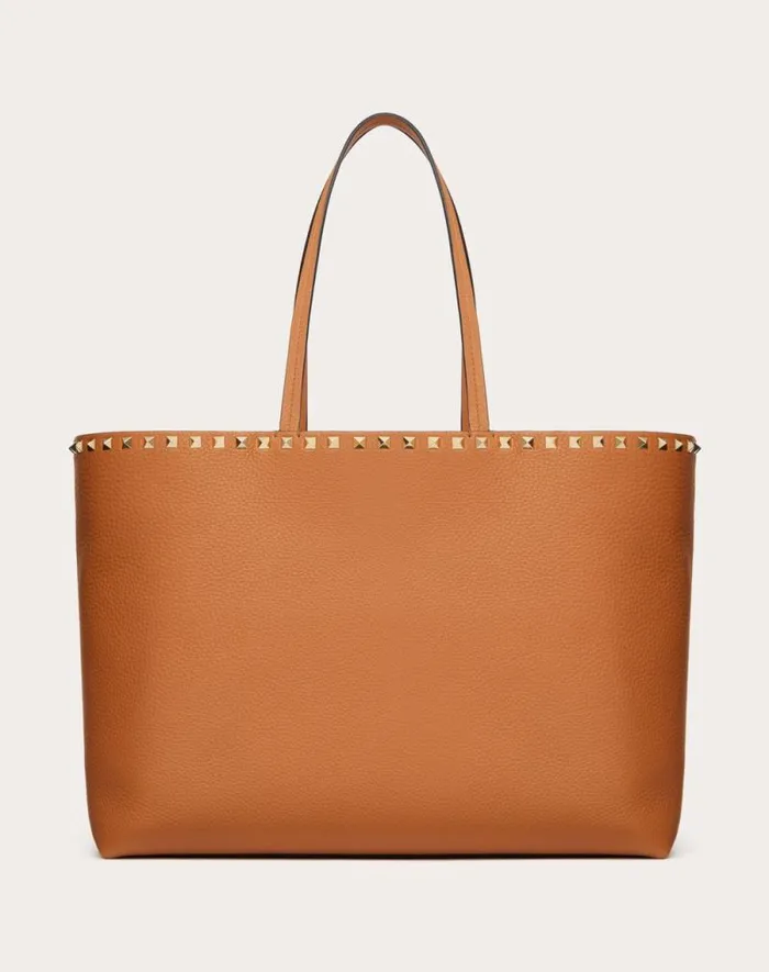 Valentino Totes Woman Rockstud Grainy Calfskin Tote Bag For Woman In Black Black Valentino Totes Woman Rockstud Grainy Calfskin Tote Bag For Woman In Black Black