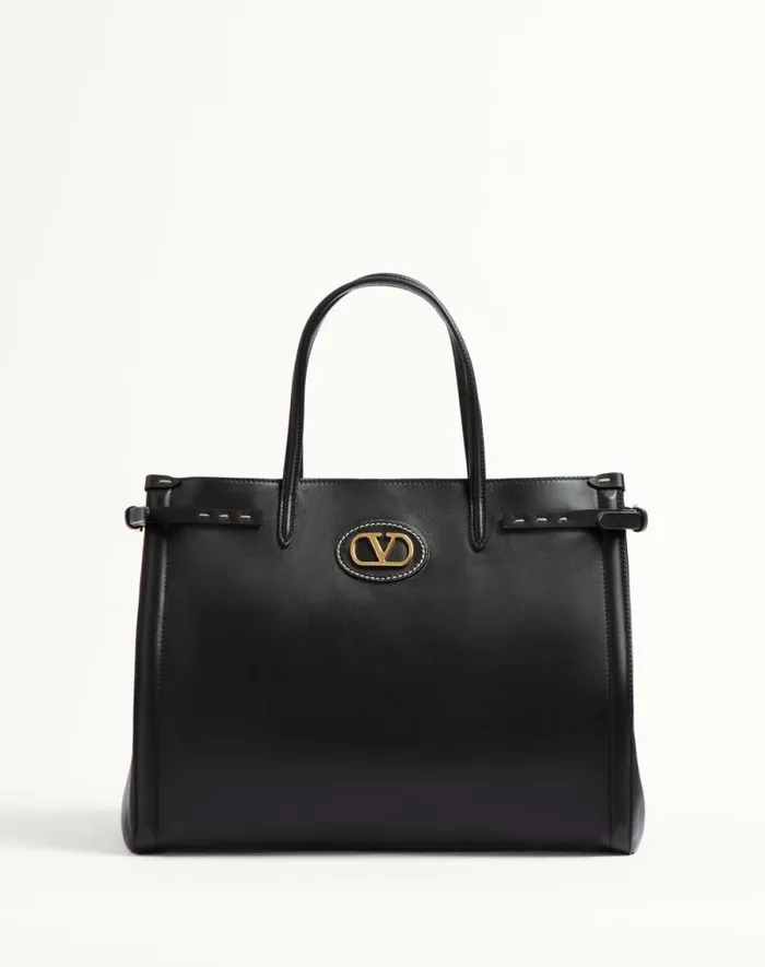 Valentino Totes Woman Valentino Garavani Antibes Medium Calfskin Shopping Bag For Woman In Black Black Valentino Totes Woman Valentino Garavani Antibes Medium Calfskin Shopping Bag For Woman In Black Black