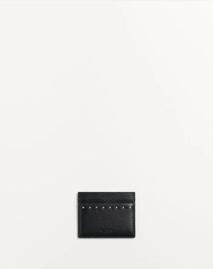 Valentino Wallets And Small Leather Goods Man Rockstud Grainy Calfskin Cardholder For Man In Black Black Valentino Wallets And Small Leather Goods Man Rockstud Grainy Calfskin Cardholder For Man In Black Black