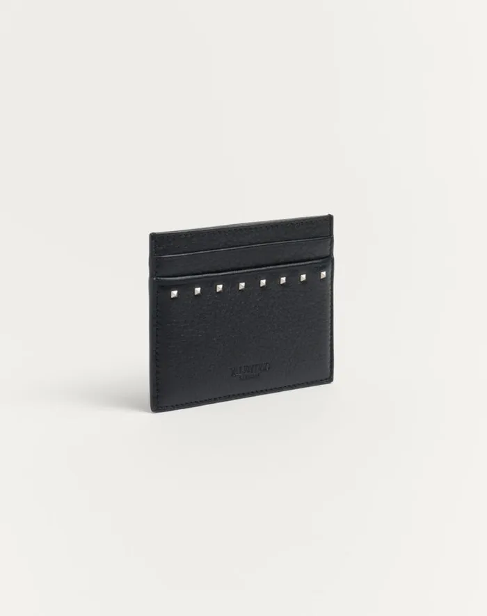 Valentino Wallets And Small Leather Goods Man Rockstud Grainy Calfskin Cardholder For Man In Black Black Valentino Wallets And Small Leather Goods Man Rockstud Grainy Calfskin Cardholder For Man In Black Black