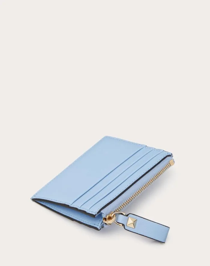 Valentino Wallets And Small Leather Goods Woman Rockstud Calfskin Cardholder With Zipper For Woman In Black Black Valentino Wallets And Small Leather Goods Woman Rockstud Calfskin Cardholder With Zipper For Woman In Black Black