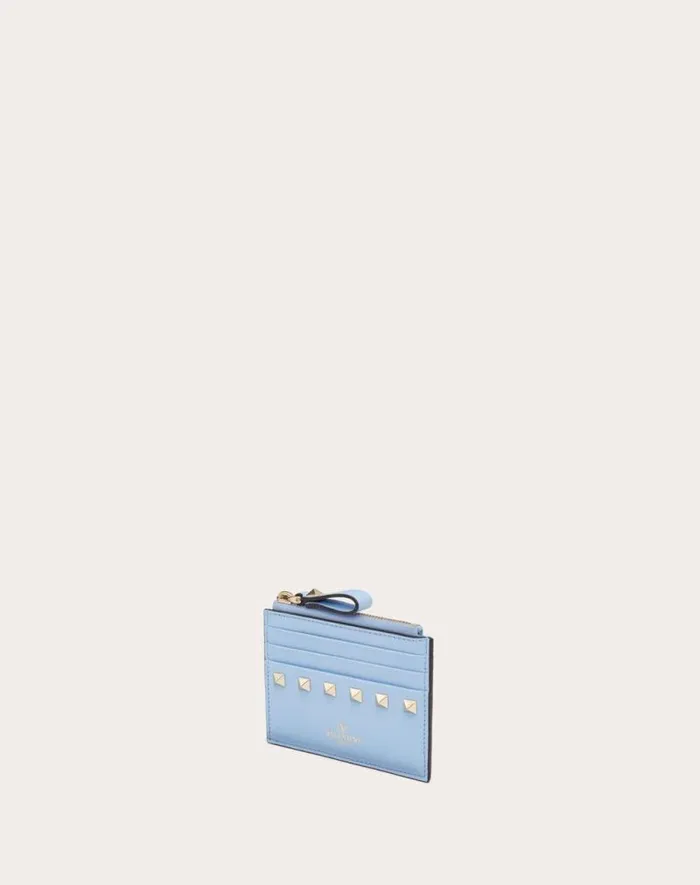 Valentino Wallets And Small Leather Goods Woman Rockstud Calfskin Cardholder With Zipper For Woman In Black Black Valentino Wallets And Small Leather Goods Woman Rockstud Calfskin Cardholder With Zipper For Woman In Black Black