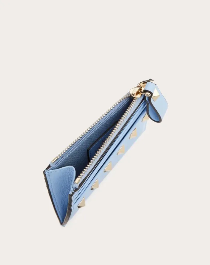 Valentino Wallets And Small Leather Goods Woman Rockstud Calfskin Cardholder With Zipper For Woman In Black Black Valentino Wallets And Small Leather Goods Woman Rockstud Calfskin Cardholder With Zipper For Woman In Black Black