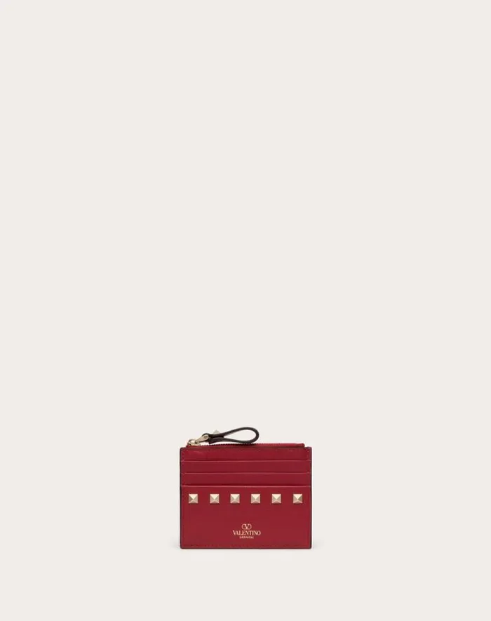 Valentino Wallets And Small Leather Goods Woman Rockstud Calfskin Cardholder With Zipper For Woman In Black Black Valentino Wallets And Small Leather Goods Woman Rockstud Calfskin Cardholder With Zipper For Woman In Black Black