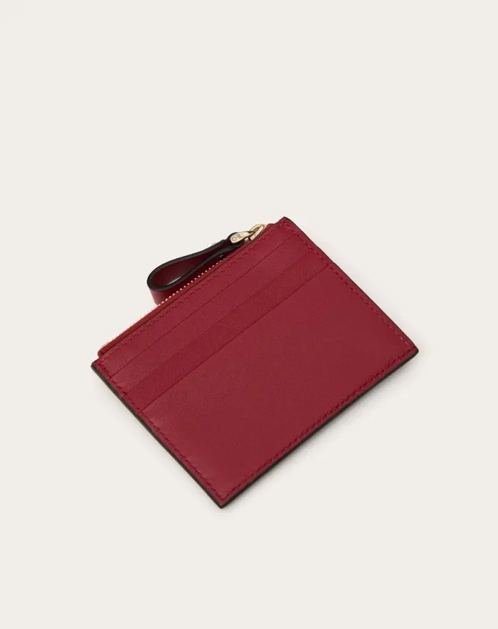 Valentino Wallets And Small Leather Goods Woman Rockstud Calfskin Cardholder With Zipper For Woman In Black Black Valentino Wallets And Small Leather Goods Woman Rockstud Calfskin Cardholder With Zipper For Woman In Black Black