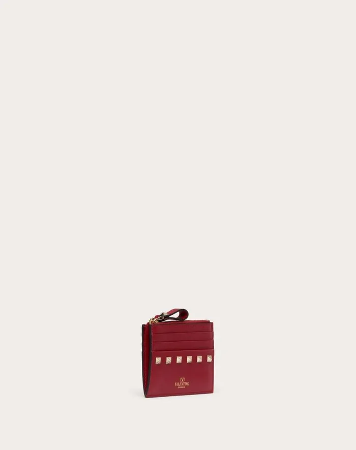 Valentino Wallets And Small Leather Goods Woman Rockstud Calfskin Cardholder With Zipper For Woman In Black Black Valentino Wallets And Small Leather Goods Woman Rockstud Calfskin Cardholder With Zipper For Woman In Black Black