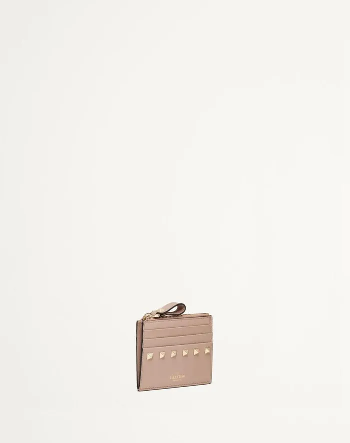 Valentino Wallets And Small Leather Goods Woman Rockstud Calfskin Cardholder With Zipper For Woman In Black Black Valentino Wallets And Small Leather Goods Woman Rockstud Calfskin Cardholder With Zipper For Woman In Black Black