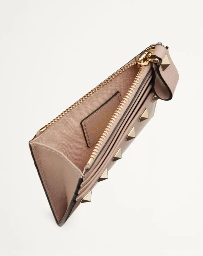 Valentino Wallets And Small Leather Goods Woman Rockstud Calfskin Cardholder With Zipper For Woman In Black Black Valentino Wallets And Small Leather Goods Woman Rockstud Calfskin Cardholder With Zipper For Woman In Black Black