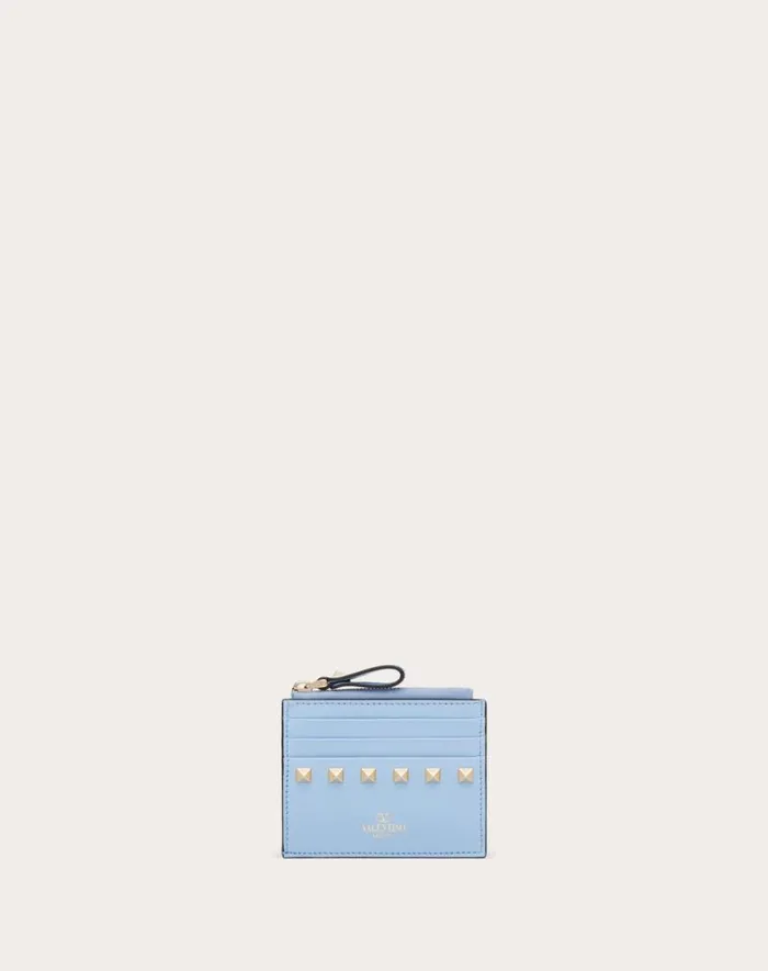 Valentino Wallets And Small Leather Goods Woman Rockstud Calfskin Cardholder With Zipper For Woman In Black Black Valentino Wallets And Small Leather Goods Woman Rockstud Calfskin Cardholder With Zipper For Woman In Black Black
