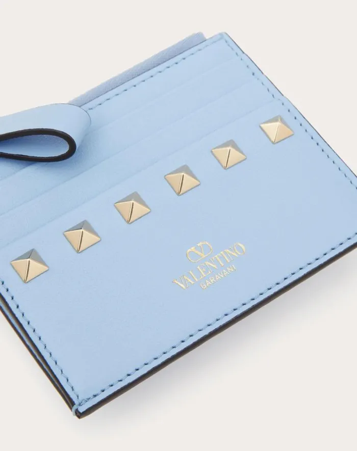 Valentino Wallets And Small Leather Goods Woman Rockstud Calfskin Cardholder With Zipper For Woman In Black Black Valentino Wallets And Small Leather Goods Woman Rockstud Calfskin Cardholder With Zipper For Woman In Black Black