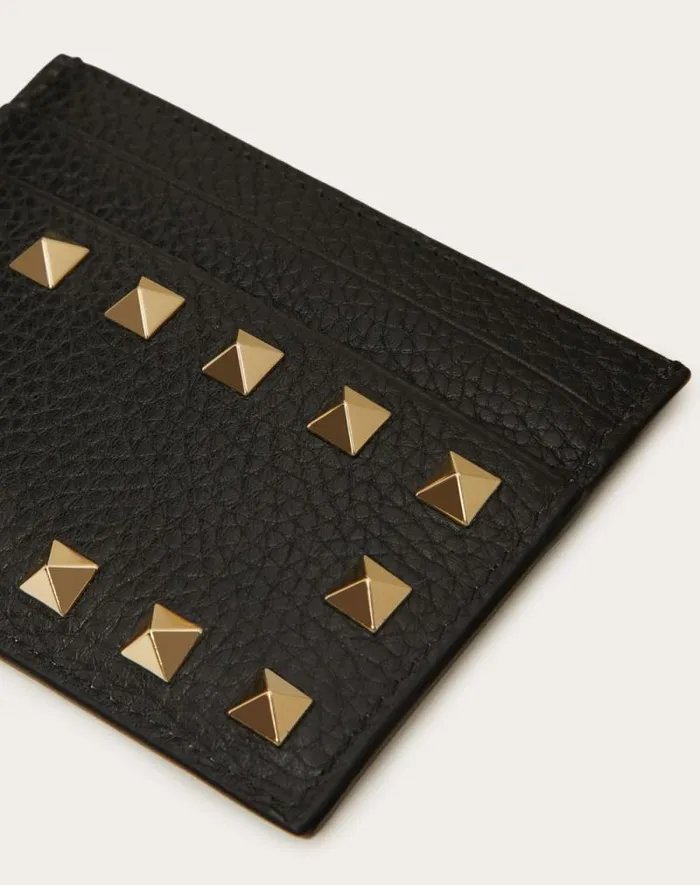 Valentino Wallets And Small Leather Goods Woman Rockstud Grainy Calfskin Cardholder For Woman In Black Black