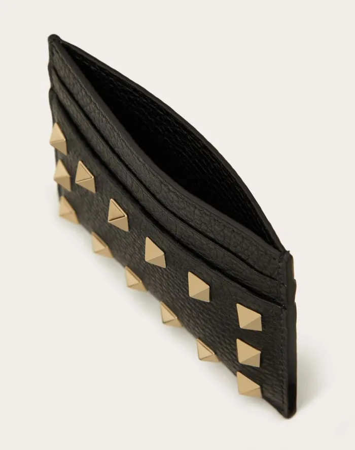 Valentino Wallets And Small Leather Goods Woman Rockstud Grainy Calfskin Cardholder For Woman In Black Black