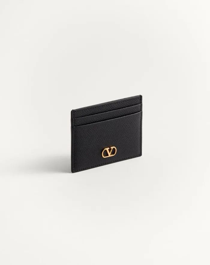 Valentino Wallets And Small Leather Goods Woman Vlogo Signature Grainy Calfskin Card Holder For Woman In Black Black