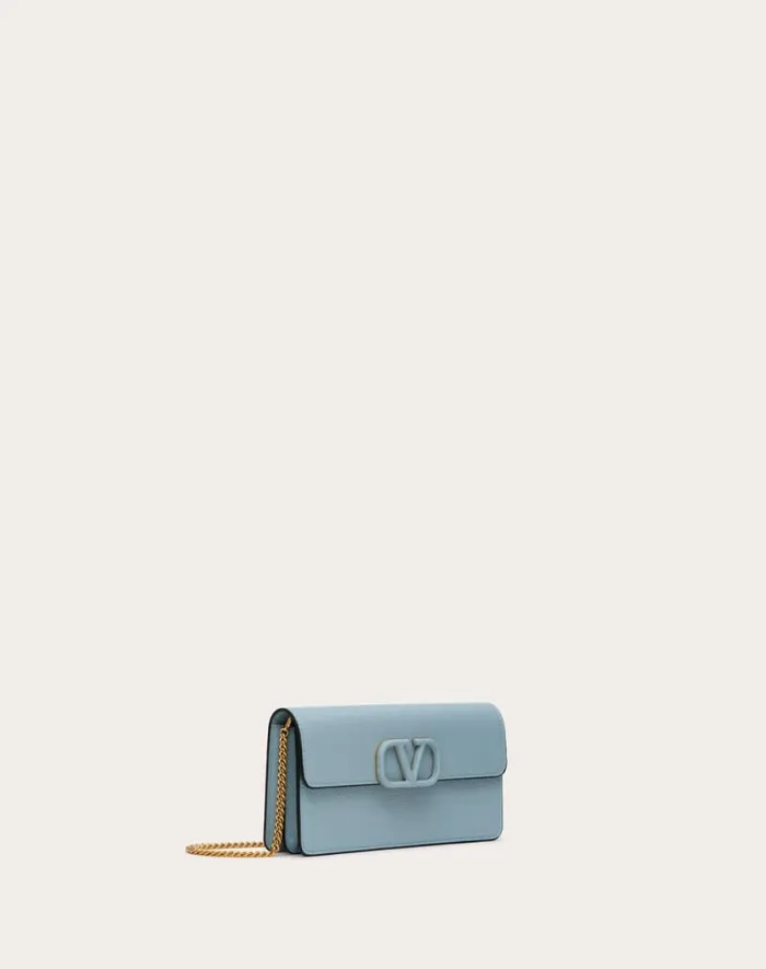 Valentino Wallets And Small Leather Goods Woman Vlogo Signature Grainy Calfskin Wallet With Chain For Woman In Porcelain Blue Porcelain Blue Valentino Wallets And Small Leather Goods Woman Vlogo Signature Grainy Calfskin Wallet With Chain For Woman In Porcelain Blue Porcelain Blue