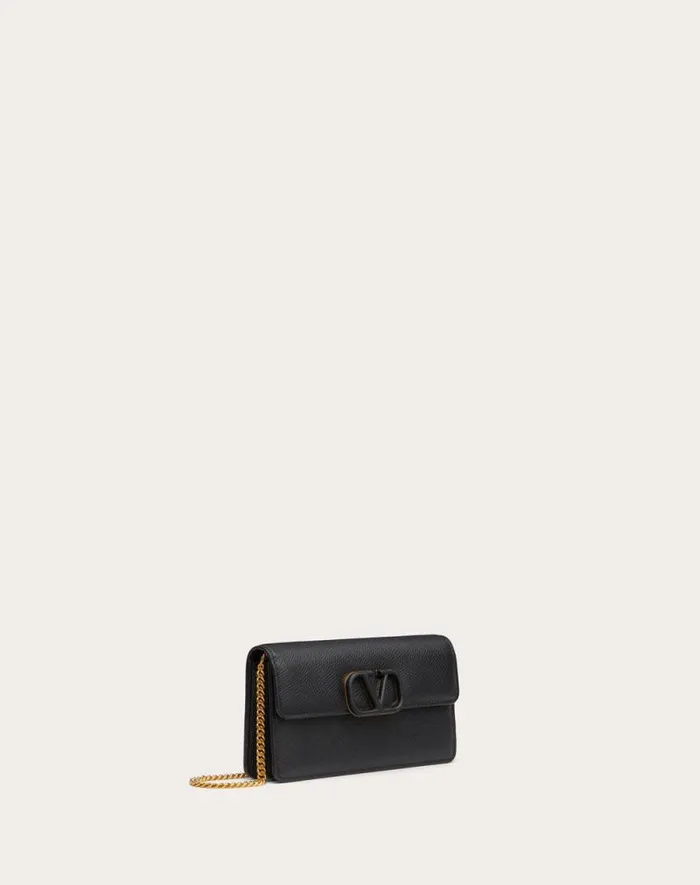 Valentino Wallets And Small Leather Goods Woman Vlogo Signature Grainy Calfskin Wallet With Chain For Woman In Porcelain Blue Porcelain Blue Valentino Wallets And Small Leather Goods Woman Vlogo Signature Grainy Calfskin Wallet With Chain For Woman In Porcelain Blue Porcelain Blue