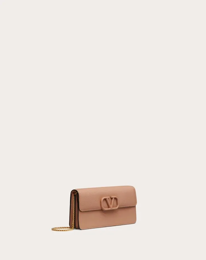 Valentino Wallets And Small Leather Goods Woman Vlogo Signature Grainy Calfskin Wallet With Chain For Woman In Porcelain Blue Porcelain Blue Valentino Wallets And Small Leather Goods Woman Vlogo Signature Grainy Calfskin Wallet With Chain For Woman In Porcelain Blue Porcelain Blue