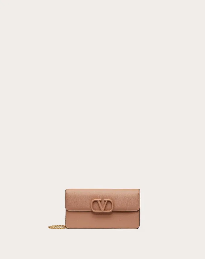 Valentino Wallets And Small Leather Goods Woman Vlogo Signature Grainy Calfskin Wallet With Chain For Woman In Porcelain Blue Porcelain Blue Valentino Wallets And Small Leather Goods Woman Vlogo Signature Grainy Calfskin Wallet With Chain For Woman In Porcelain Blue Porcelain Blue