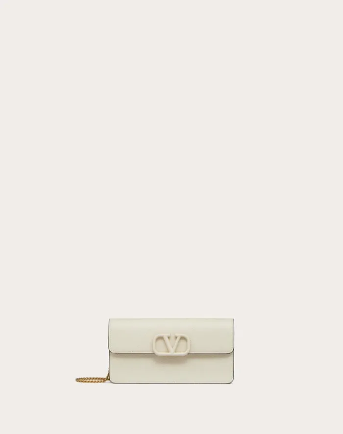 Valentino Wallets And Small Leather Goods Woman Vlogo Signature Grainy Calfskin Wallet With Chain For Woman In Porcelain Blue Porcelain Blue Valentino Wallets And Small Leather Goods Woman Vlogo Signature Grainy Calfskin Wallet With Chain For Woman In Porcelain Blue Porcelain Blue