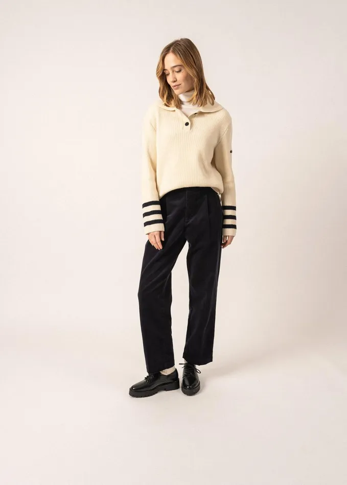 Vanoise ButtonDown Collar Sweater With Flared Long Sleeves 100 Wool Ivorynavy Women Saint James Aw24