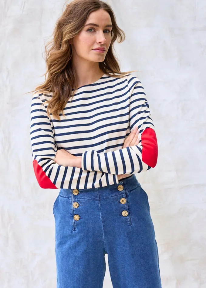 Vaujany Striped Shirt With Heart Elbow Patches Ecrunavy Women Saint James Breton Striped Shirts Vaujany Striped Shirt With Heart Elbow Patches Ecrunavy Women Saint James Breton Striped Shirts