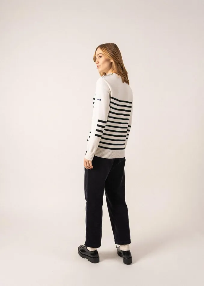 Verdon Wool Sweater With Jacquard Elbows And Green Lurex Details Whitenavygreen Women Saint James Aw24