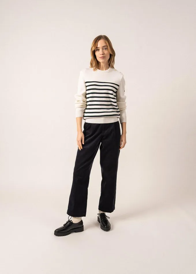Verdon Wool Sweater With Jacquard Elbows And Green Lurex Details Whitenavygreen Women Saint James Aw24
