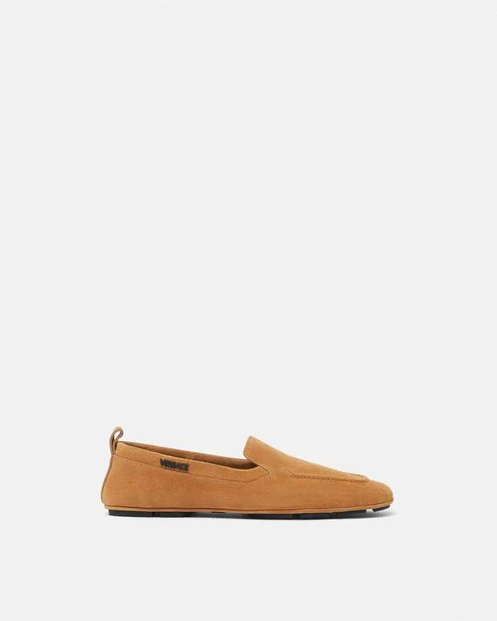 Villa Suede Driver Shoes Brown Men Versace Loafers and Slippers