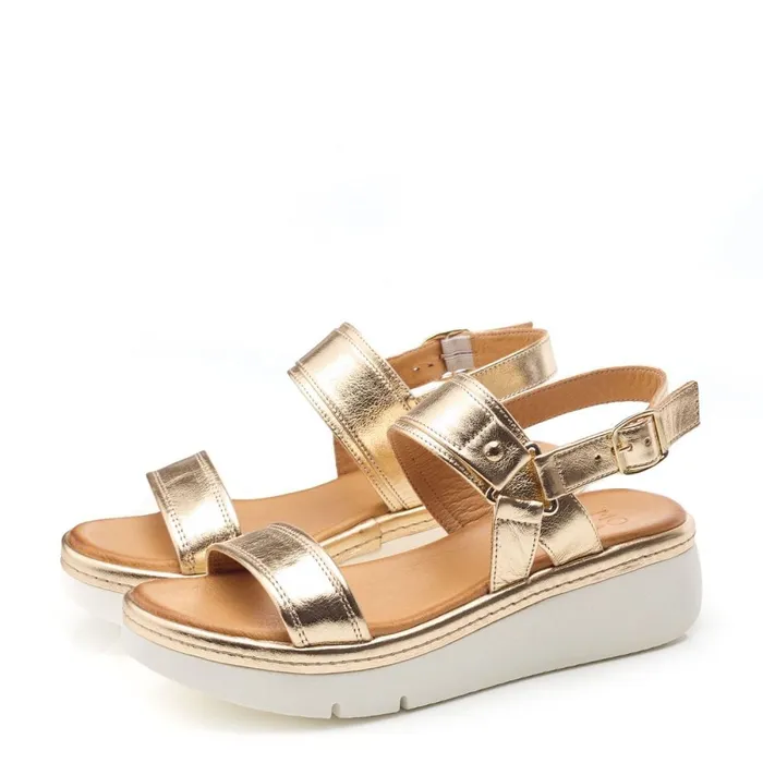 Wedge Sandals Women Moda In Pelle Nelly Gold Leather