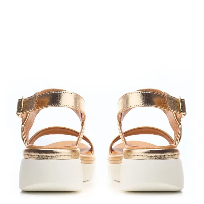 Wedge Sandals Women Moda In Pelle Nelly Gold Leather