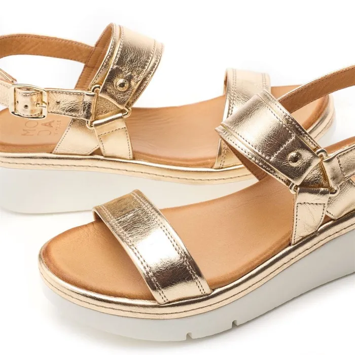 Wedge Sandals Women Moda In Pelle Nelly Gold Leather