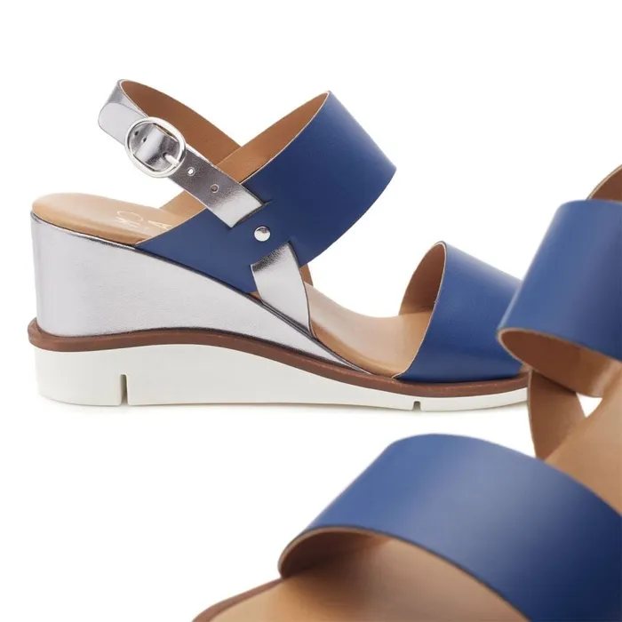 Wedge Sandals Women Moda In Pelle Nevvara Navy 8211 Pewter Leather