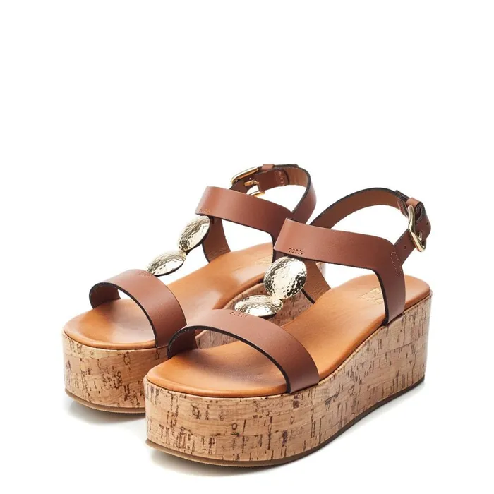 Wedge Sandals Women Moda In Pelle Rakeb Tan Leather