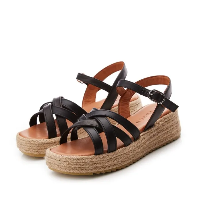 Wedge Sandals Women Moda In Pelle Sh Abrielle Black Leather