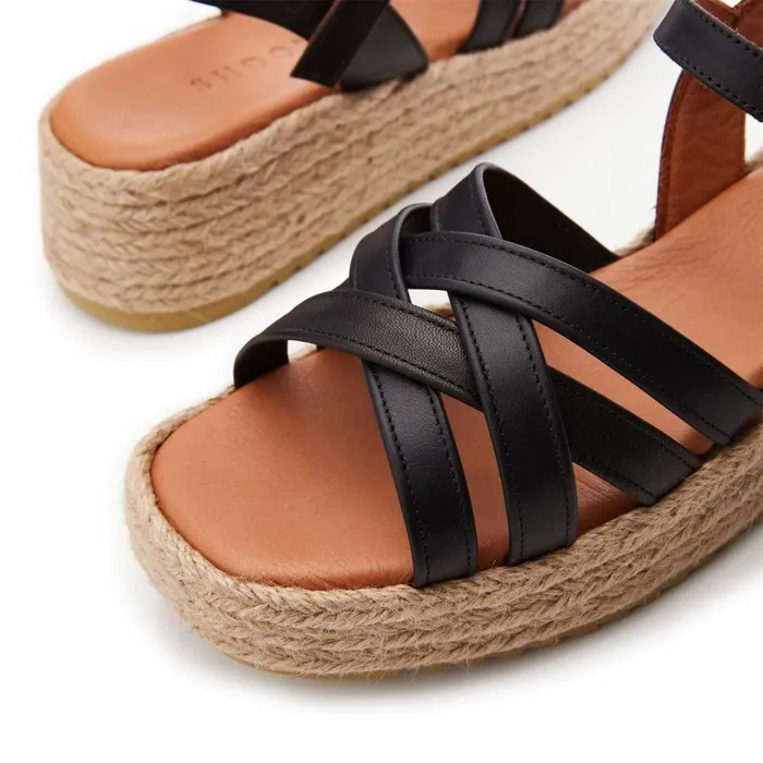 Wedge Sandals Women Moda In Pelle Sh Abrielle Black Leather