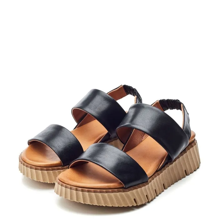 Wedge Sandals Women Moda In Pelle Shoon Sh Indiana Black Leather