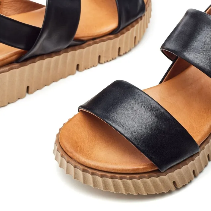 Wedge Sandals Women Moda In Pelle Shoon Sh Indiana Black Leather