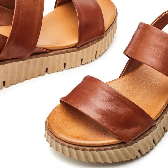 Wedge Sandals Women Moda In Pelle Shoon Sh Indiana Tan Leather
