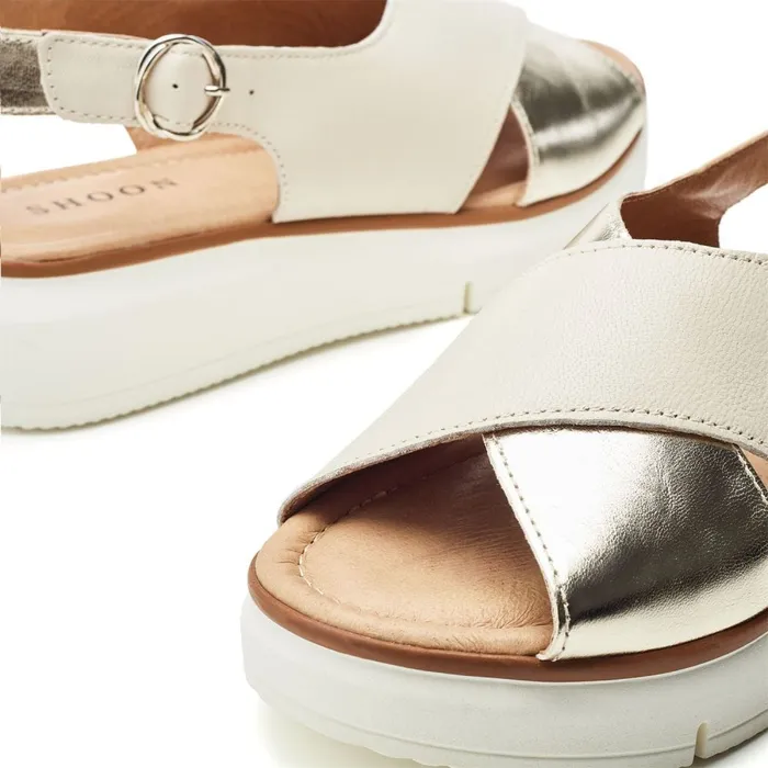Wedge Sandals Women Moda In Pelle Shoon Sh Rebel Beige Leather