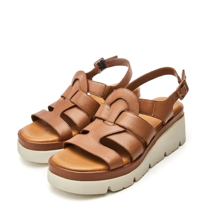 Wedge Sandals Women Moda In Pelle Shoon Sh Strake Tan Leather