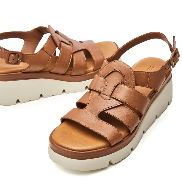 Wedge Sandals Women Moda In Pelle Shoon Sh Strake Tan Leather