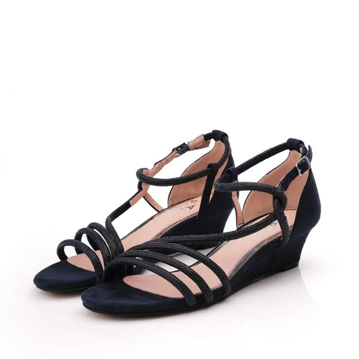 Wedge Sandals Women Moda In Pelle Yazmina Navy Alcantara
