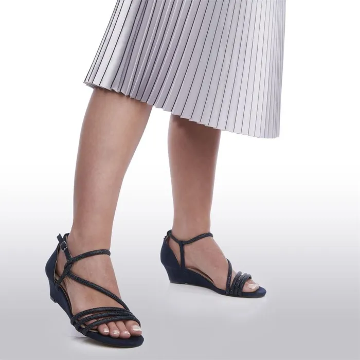 Wedge Sandals Women Moda In Pelle Yazmina Navy Alcantara