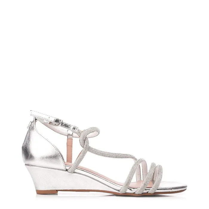 Wedge Sandals Women Moda In Pelle Yazmina Silver Metallic