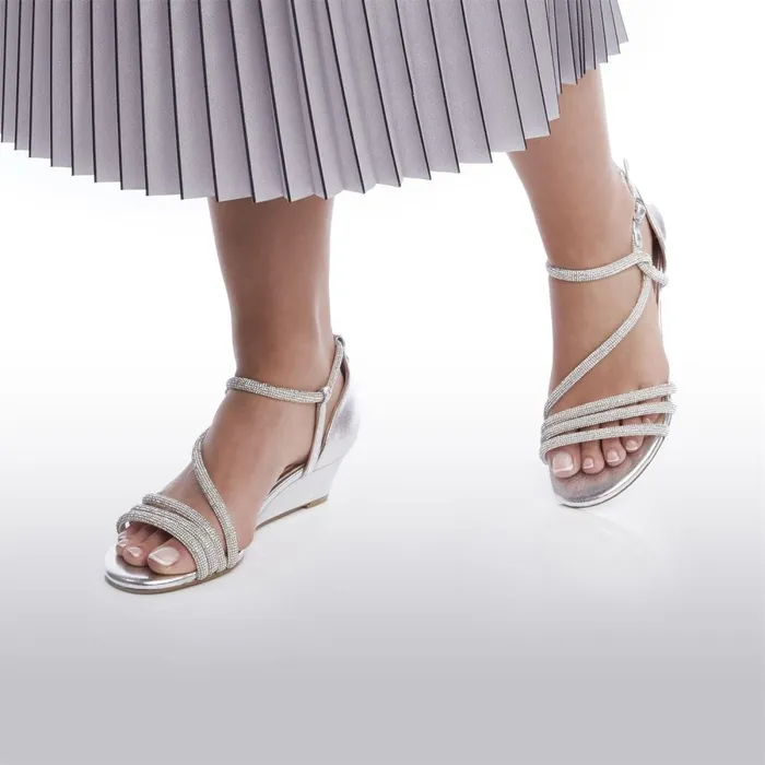 Wedge Sandals Women Moda In Pelle Yazmina Silver Metallic