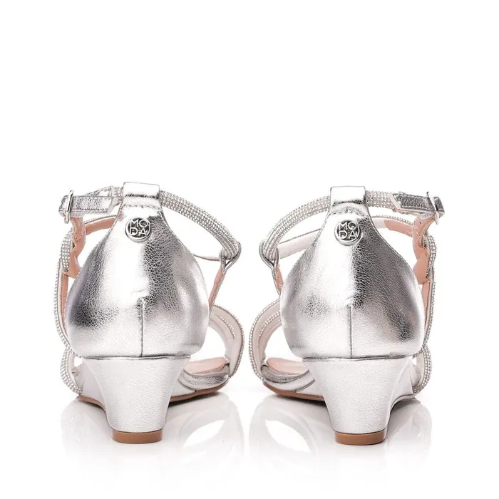 Wedge Sandals Women Moda In Pelle Yazmina Silver Metallic