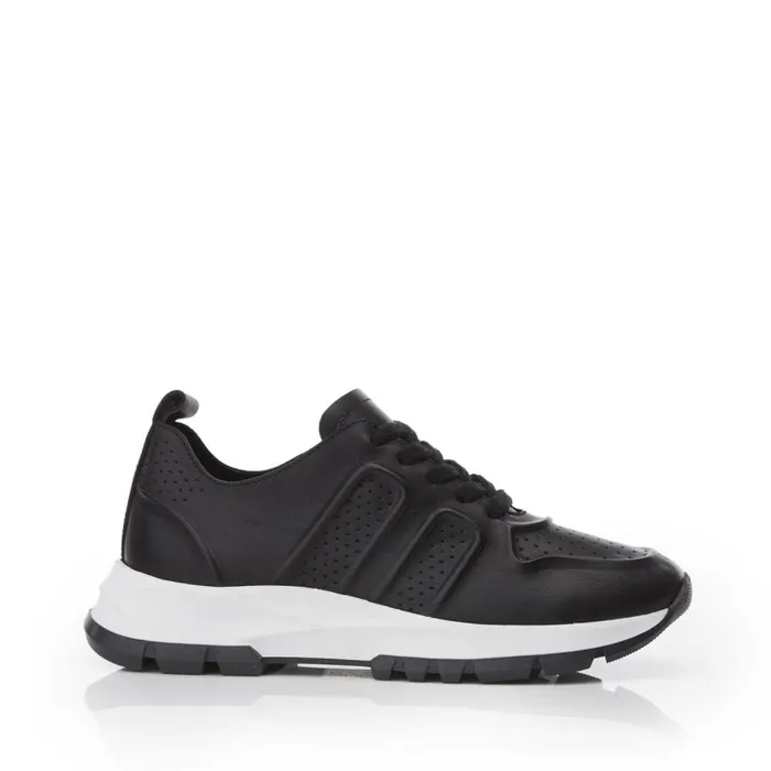 Wedge Trainers Women Moda In Pelle Shoon Sh Indigo Black Leather