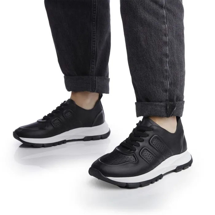 Wedge Trainers Women Moda In Pelle Shoon Sh Indigo Black Leather Wedge Trainers Women Moda In Pelle Shoon Sh Indigo Black Leather