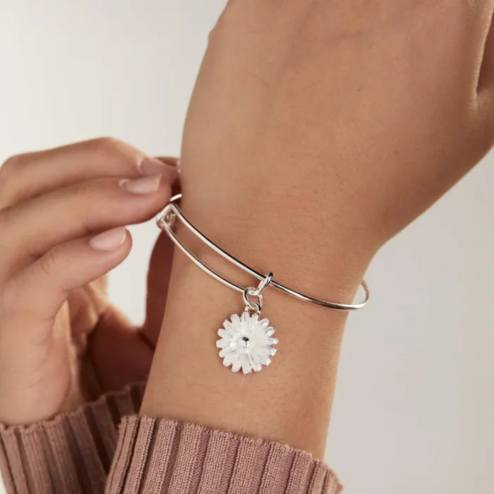 White Daisy Charm Bangle Bracelet Silver Women Alex And Ani Thank You White Daisy Charm Bangle Bracelet Silver Women Alex And Ani Thank You