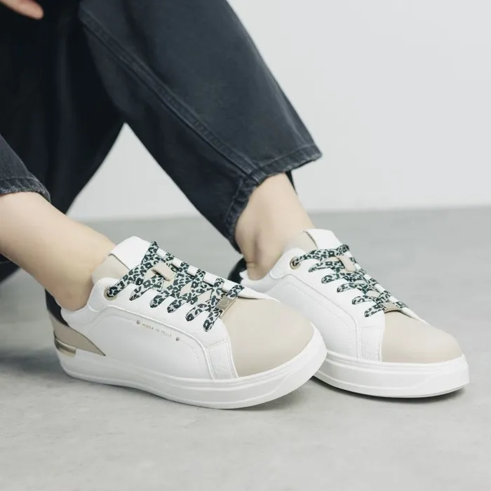 White Trainers Women Moda In Pelle Berneen White Leopard Porvair